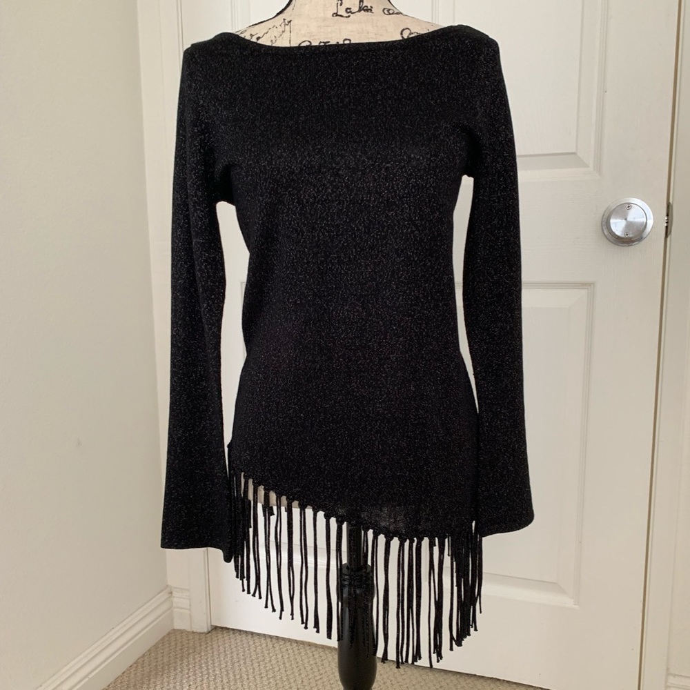 White House Black Market sparkle gold fringe sweater tunic dress